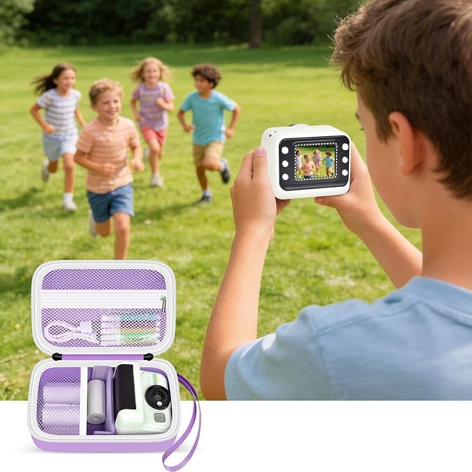 Kids Camera Case for Instant Print and Film Cameras, Purple | For Cimizi/ for GREENKINDER/ for Gofunly/ for HiMont Kid Camera, Shockproof Organizer with Removable Divider & Mesh Pockets - Image 6