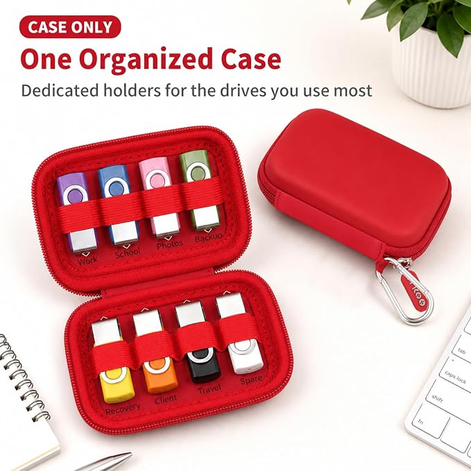 ALKOO Flash Drive Case USB Storage Case, Thumb Drive Holder, Holds 8, Black | Hard Shell, 8 Elastic Slots for USB Drives and SD/Memory Cards, Portable Travel and Office Organizer, Case Only, Black - Image 2