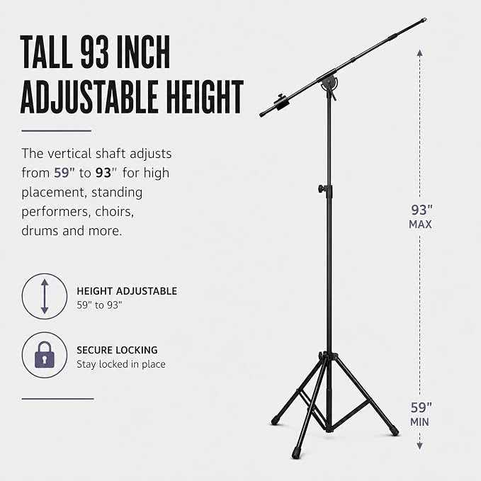 LyxPro SMT-1 Professional Microphone Stand Heavy Duty 93” Studio Overhead Boom Stand 76” Extra Long Telescoping Arm Mount, Foldable Tripod Legs & Adjustable Counterweight | OVERHEAD STUDIO BOOM STAND: Tall 93 inch mic stand with 76 inch boom for drums,... - Image 5