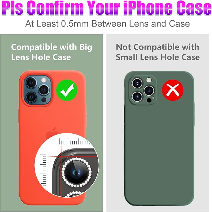 AGVEE 3+3 6 Pack for iPhone 12 Pro Max Camera Lens Protector Cover | Individual Bling Diamond & Bling Glitter Sparkle Cute Gem Metal Ring, 9H Tempered HD Glass - Image 3