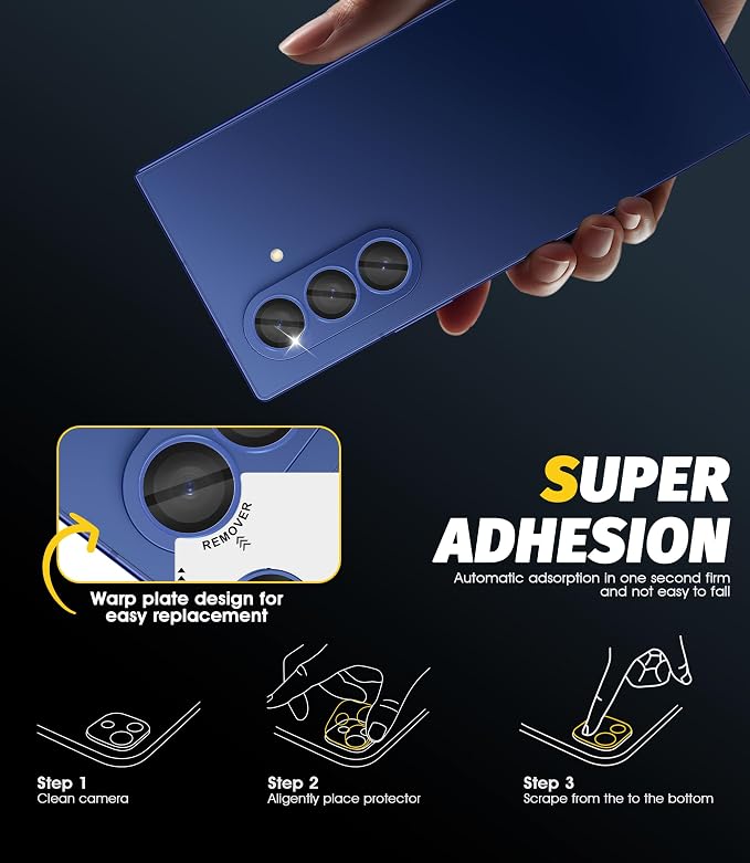 Orzero (2 Sets) Camera Lens Protector for Samsung Galaxy Z TirFold/Fold 7, [EZ Install] [Case-Friendly] 9H Tempered Glass Alloy Metal Ring Lens Cover, Military-Grade Shockproof, HD Clarity Anti-Glare (Blue) - Image 5