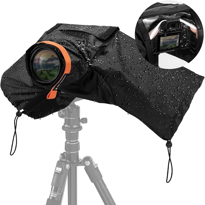 K&F CONCEPT Camera Rain Cover, Waterproof Camera Cover for Nikon Canon Sony | Anti-Fog Window, Waterproof Zipper, Secure & Non-Slip Hold, DSLR/Mirrorless & Lenses Compatible, Raincoat Design, BR01 by KFCONCEPT