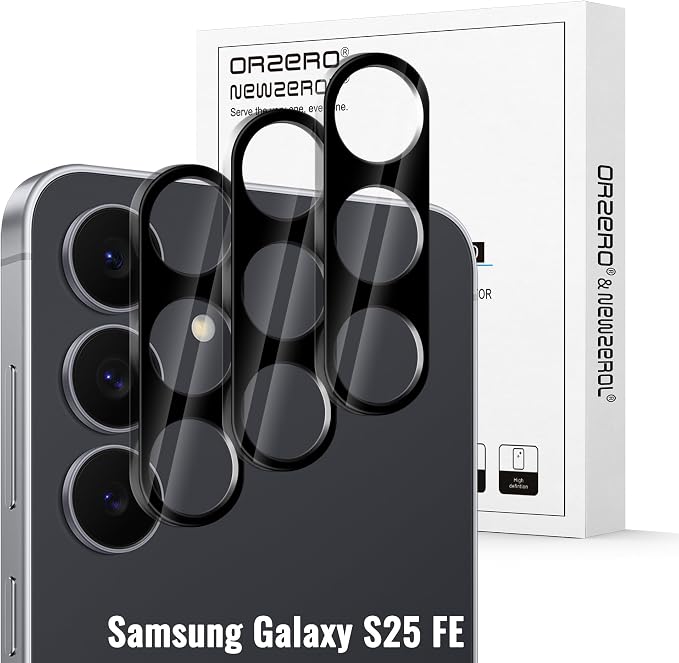Orzero (3 Pack) Camera Lens Protector Compatible for Samsung Galaxy S25 FE, Protector de Cámera Tempered Glass 9H Precise Camera Cutouts Anti-Scratch Does Not Affect Night Shots and Flash by JumpIntoOrzeroLet%E2%80%99sExploreLikeNeverBefore
