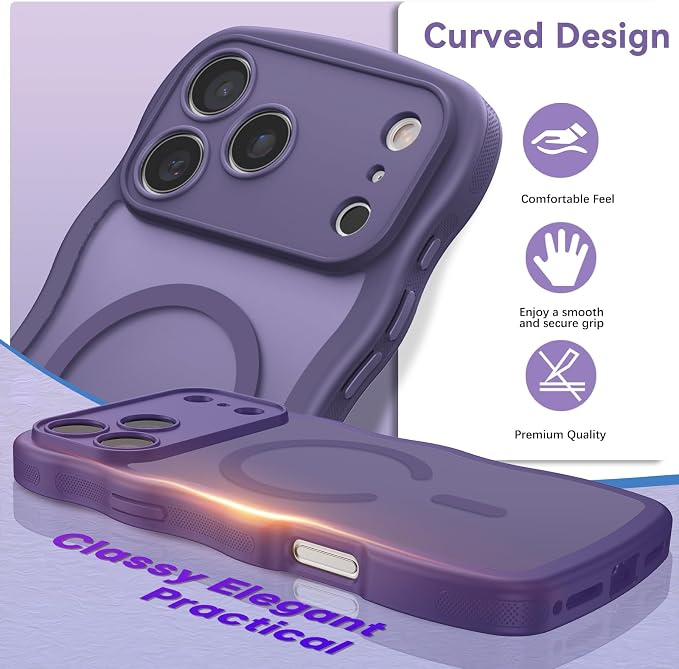 BENTOBEN Magnetic for iPhone 17 Pro Case, Cute Wavy Full Camera Protection [Compatible with MagSafe] Matte Anti-Slip Bumper Women Girls Boys Protective Cover for 17 Pro 6.3", Deep Purple - Image 5
