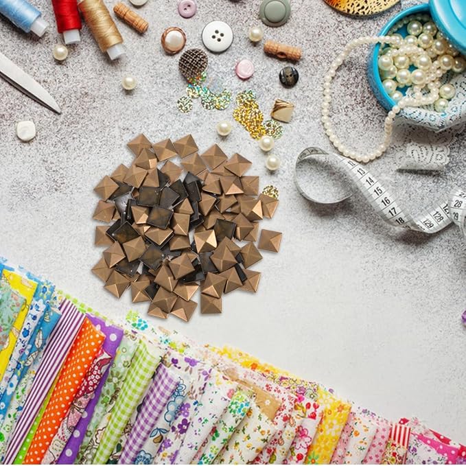 100Pcs Square Rivets, 0.39in Copper Flat Back Pyramid Studs | Flatback Hot Studs, Metal Nail Head Rivet DIY Accessories for Clothing Bags Leather Shoes Jewelry Crafts - Image 7