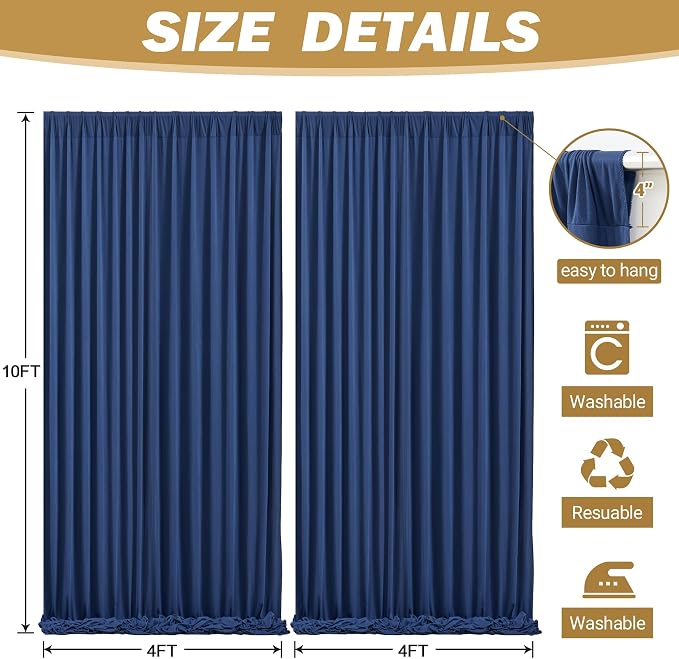 8ftx10ft Wrinkle Free Navy Blue Backdrop Curtain - 10 Feet Photography Backdrop Drapes, Silky Polyester Back Drop Cloth for Wedding Baby Shower Balloon Arch Background - Image 6