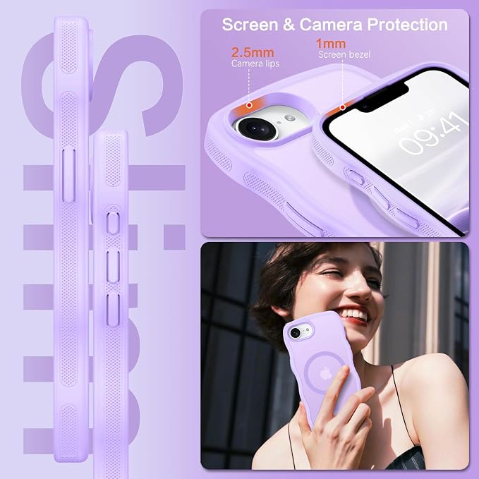 BENTOBEN Magnetic for iPhone 17e Case,Cute Wavy Frame [Compatible with MagSafe] Translucent Matte Anti-Slip Bumper Women Girls Boys Men Shockproof Drop Protective Cover for iPhone 17e,Light Purple - Image 5