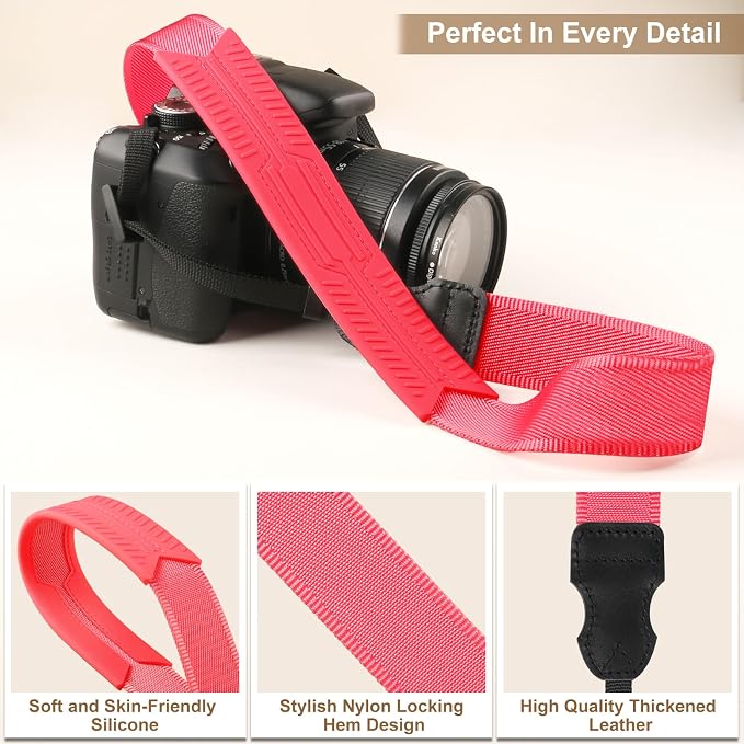 FIEIL Neck Strap Silicone Camera Straps - Padded Camera Strap, 1.5" Wide Adjustable Nylon Shoulder Strap - Compatible with Canon, Nikon, Sony, and More DSLR and Mirrorless Cameras (Fuchsia) - Image 3
