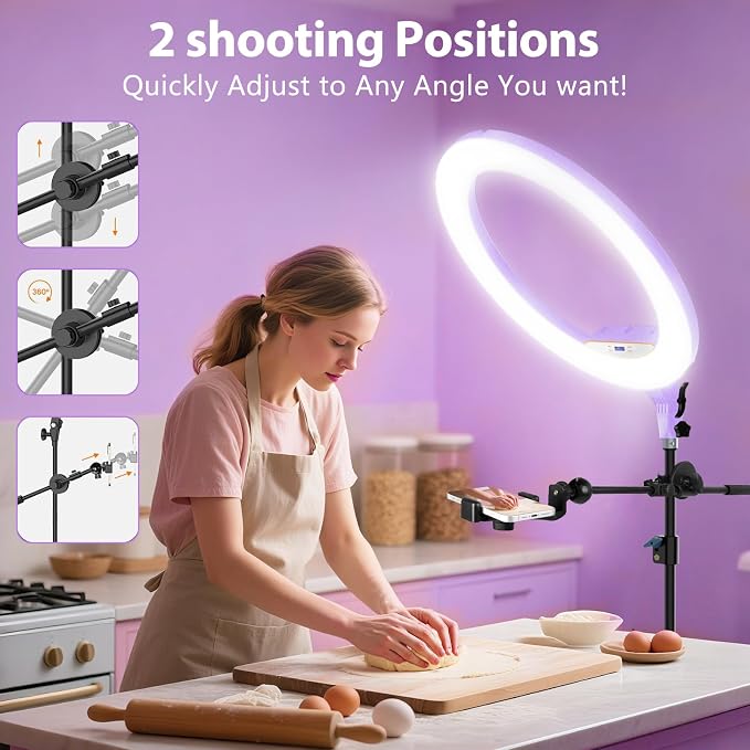 MACTREM Professional 22" Ring Light with Stand, Overhead Phone Mount | LCD Display, Phone Tablet Holders, 2 USB Ports, 75" Tripod for Barber Makeup Tattoo TikTok Video Recording Vlog - Image 4
