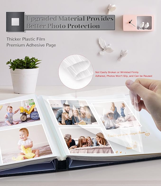 Artfeel Photo Album Self Adhesive Scrapbook Album for 3x5 4x6 5x7 8x10 Pictures,120 Pages Linen Cover with Display Window DIY Photo Book,Ideal Gifts for Family Travel Wedding Baby - Image 3