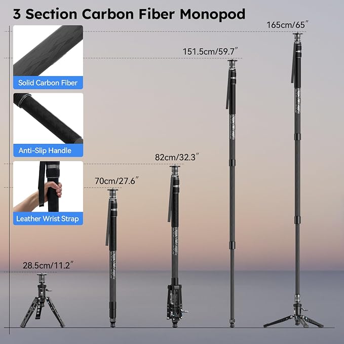 SIRUI SVM-165P Carbon Fiber Rapid Monopod, Pedal Feet, Twist Lock | 65" Height, 22LB Load, One-Step Height Adjustment, DSLR, Mirrorless Camera, Lightweight, Travel, Outdoor Shooting - Image 8