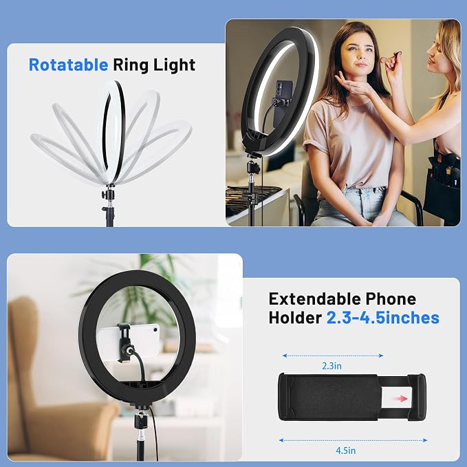 12'' Selfie Ring Light with Stand and Phone Holder, 75" Tripod 96 RGB Mode | Remote for iPhone &Android Camera. LED Halo Light for Photo/Video Recording/TikTok/Makeup. Vlogging Circle Ringlight Dimmable - Image 6