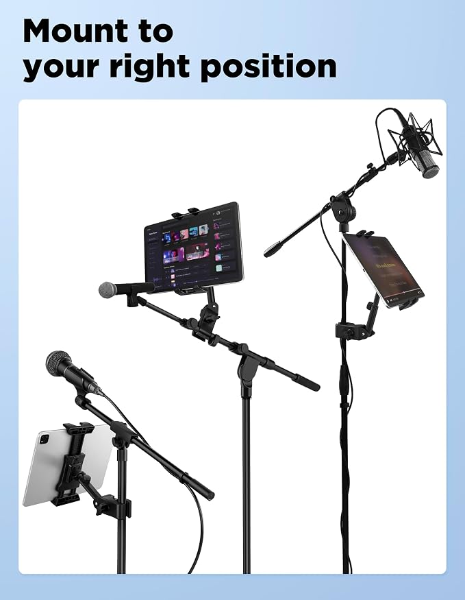 LZSIG Tablet Holder for Mic Stand, Adjustable iPad iPhone Mount for Music Stand - Compatible with Kindle/Android/Smartphones, Fits 4.7 to 13.5-inch Devices | Adjustable 360° Swivel Phone Stand for Tripod, Clamp Attachment Mount Fits 4.7-13.5" Screens, ... - Image 6