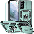HNHYGETE for Galaxy S21 Case with Screen Protector: [Military Grade 20ft. Drop Tested] Ring Shockproof Protective Phone Case for - Samsung Galaxy S21 (Dark Green) by HNHYGETE