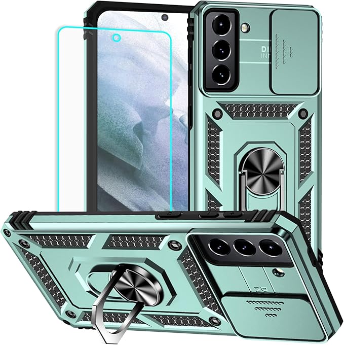 HNHYGETE for Galaxy S21 Case with Screen Protector: [Military Grade 20ft. Drop Tested] Ring Shockproof Protective Phone Case for - Samsung Galaxy S21 (Dark Green) by HNHYGETE