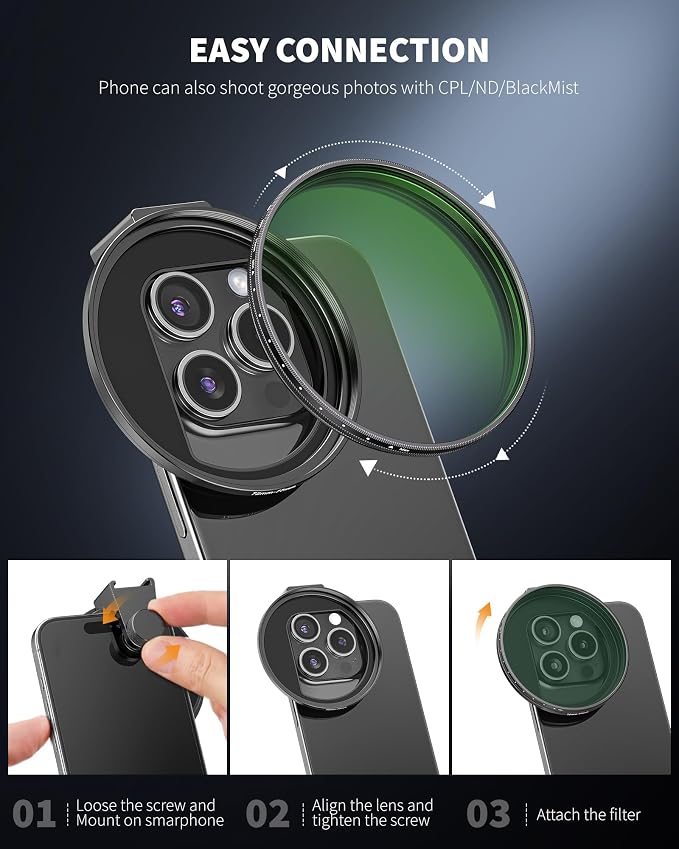 CPL Filter for Phone, 72mm Camera Polarized Lens Polarizing Filter with Metal Cold Shoe Phone Clip Compatible with iPhone 17 16 15 14 13 12 11 X XS Plus PRO Max Samsung Galaxy Motorola Pixel - Image 5
