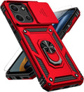for Motorola Moto G 2025 / Moto G 2026 / Moto G Play 2026 Case, with Slide Camera Cover HD Screen Protector [Military Grade 16ft. Drop Tested] Ring Holder Kickstand Protective Phone Case, Red by PUSHIMEI