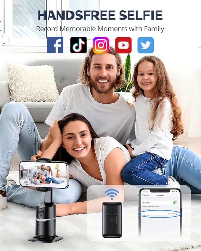 UBeesize Auto Face Tracking Tripod with Adjustable Desk Tripod, 360° Rotating vlogging kit for iPhone with Remote & Gesture Control, Rechargeable Selfie Fill Light, No App Required - Image 6