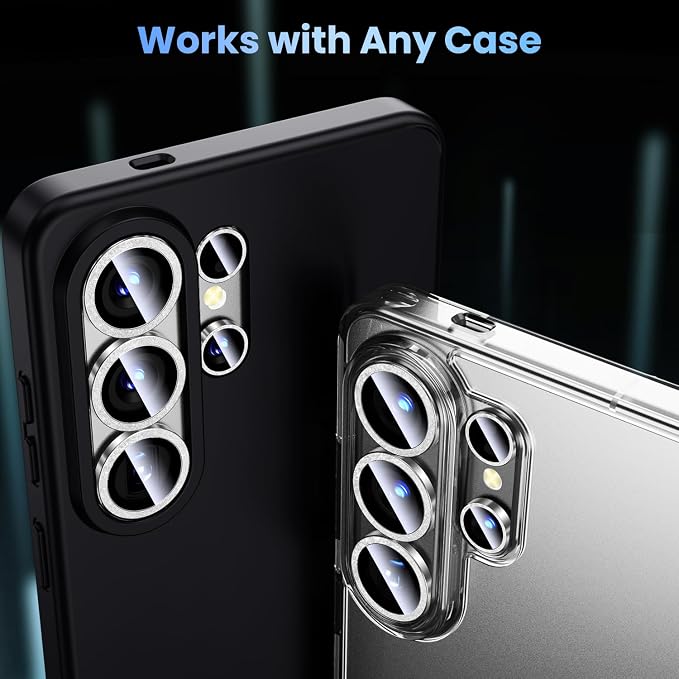 Uyiton for Samsung Galaxy S26 Ultra Camera Lens Protector, Unique Design | Case-Friendly, Ultra-Thin, Military-Grade Sapphire Glass with Aluminum Metal Rear Camera Screen Cover, Glitter Silver - Image 5
