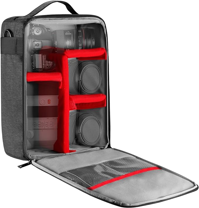 NEEWER NW140S Waterproof Camera and Lens Storage Carrying Case | 8.7"x5.9"x12.6", Soft Padded Bag, Compatible with Canon Nikon Sony DSLR, 4 Lens or Flash, Trigger, Battery Accessories (Grey) by Neewer