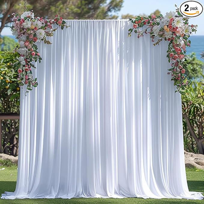 10x10ft Wrinkle Free White Backdrop Curtain for Parties Soft Fabric Drapes Wedding White Curtain Backdrop for Birthday Party Decorations Background for Photography 5x10ft, 2 Panels by ESGOTBME