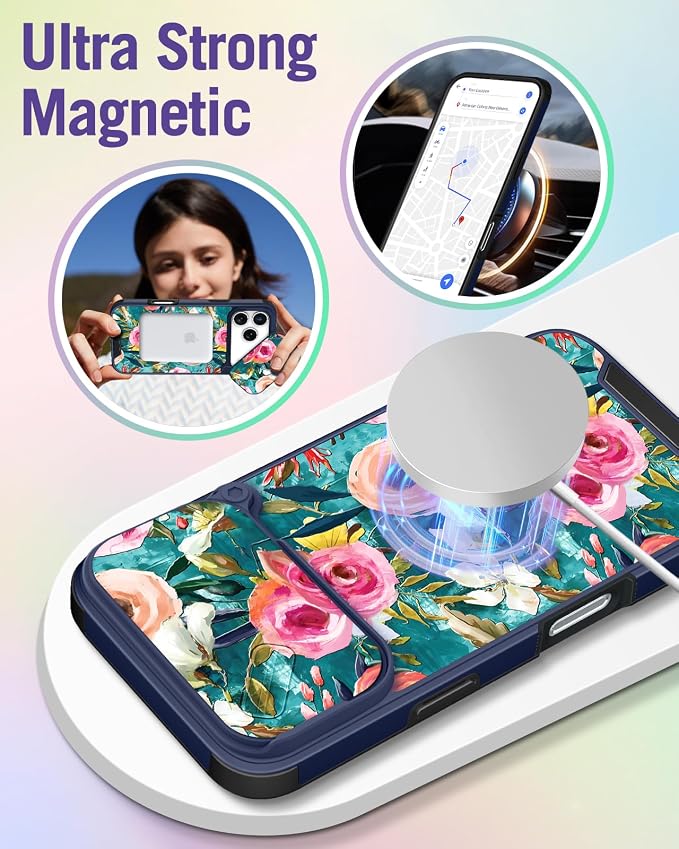 Buleens for iPhone 17 Pro Max Case 6.9 Inch - with Ring Stand & Camera Cover Aesthetic Cute Designed Women Girls Girly Pretty Flowers Kawaii Phone Case for iPhone 17 Pro Max Compatible with Magsafe - Image 4