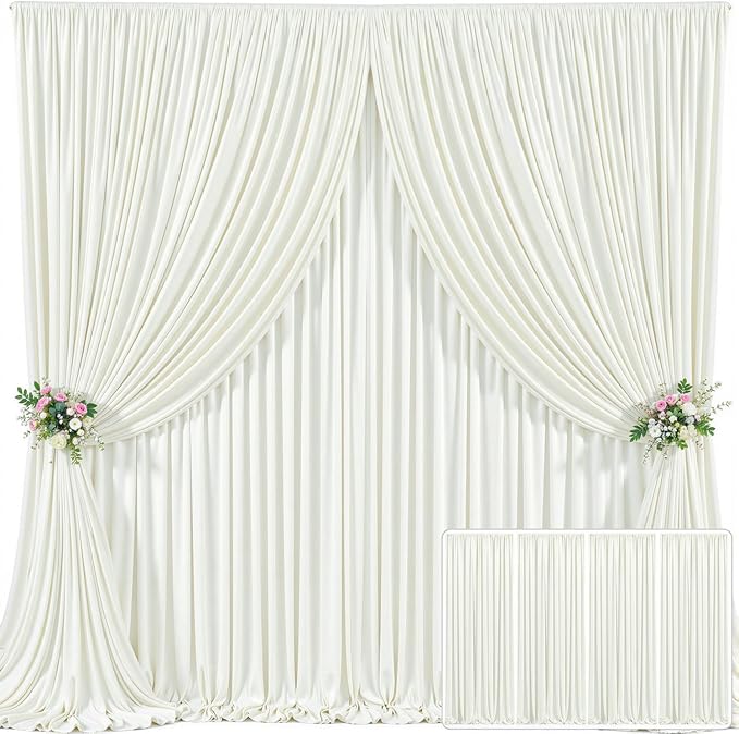 4 Panels Ivory Backdrop Curtain for Wedding Parties Wrinkle Free Ivory Photo Curtains Backdrop Drapes Fabric Decoration for Baby Shower Photoshoot 20ft(W) x 10ft(H) by Tao-GePartyDecorations
