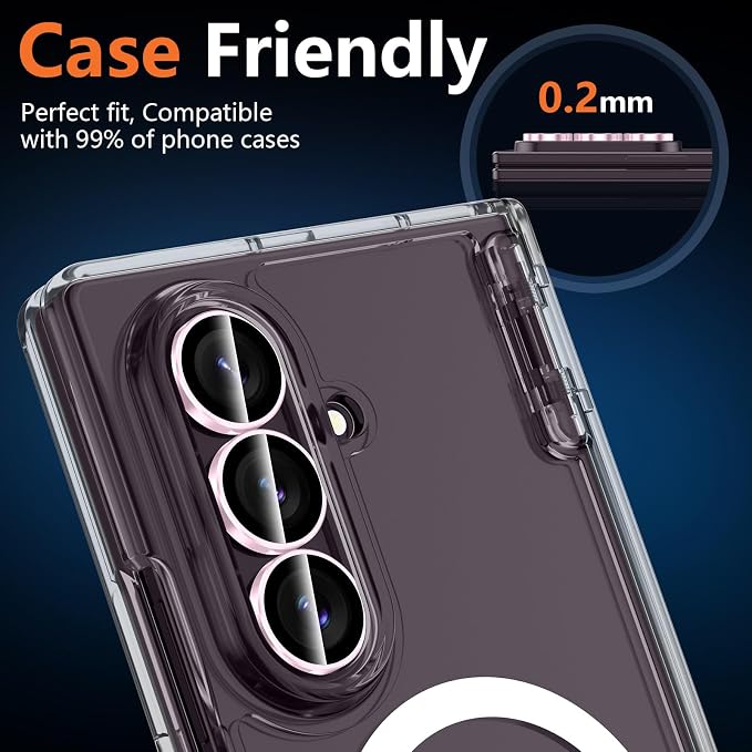 for Samsung Galaxy Z Fold 8 Ultra Camera Lens Protector, Individual Metal Ring Tempered Glass Lens Cover, [Strong Adsorption] Scratch Resistant Ultra-Thin HD Clear Lens Cover, 1 Set-Pink Ring - Image 6