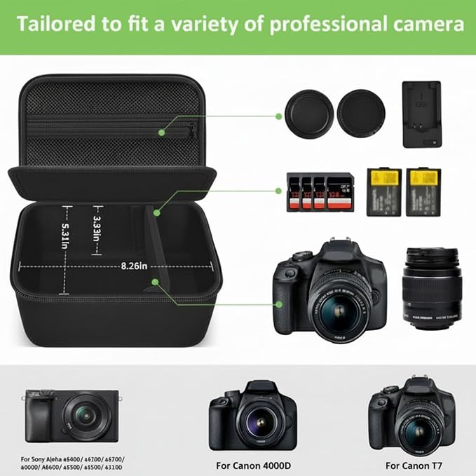 ALKOO Camera Bag for Canon T7/T100 & Sony a6400/a6700 | Padded Camera Bag, Adjustable Dividers for Body, Lens and Accessories, Shoulder Strap, Bag Only, Black - Image 2