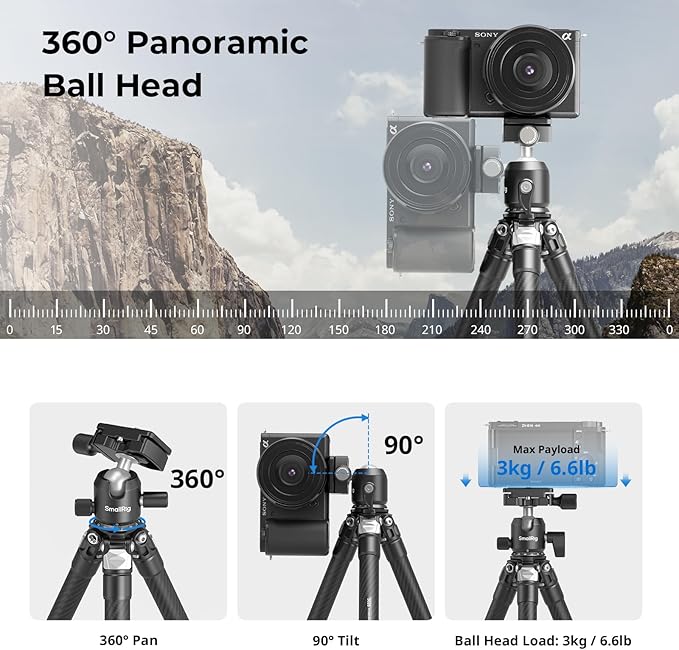 SmallRig Carbon Fiber Mini Desktop Tripod with 360° Ball Head | Compact 15.5" tripod, Built-in QR Plate for Arca, Ball Head Capacity 3kg / 6.6lb for Cameras, DSLRs, Lenses - Image 5