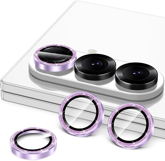 for Samsung Galaxy Z Fold 7 Camera Lens Protector, Individual Metal Ring Tempered Glass Lens Cover, [Strong Adsorption] Scratch Resistant Ultra-Thin HD Clear Lens Cover, 1 Set-Purple Sparkly - Image 2