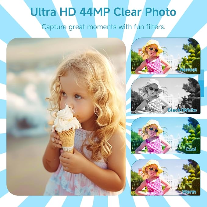 SMARTKLIK Digital Camera for Teens, FHD 4K 44MP with 64GB SD Card, 16X Digital Zoom, Compact Point Shoot Camera Blue - Image 3