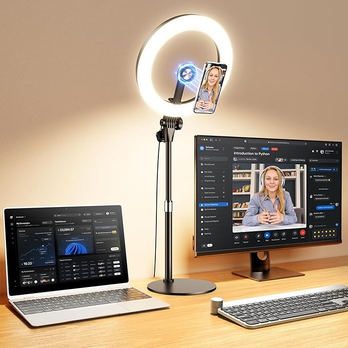 Upgrade 10.5" Ring Light for Desk with Magnetic Phone Holder for Computer | 30 Light Modes, Zoom Lighting for Computer, Desk Light for Video Conference, Circle Light for Video Recording, Streaming by Yarrashop