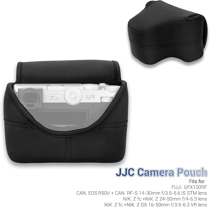 JJC Soft Neoprene GFX100RF Camera Case Bag for Fuji Fujifilm GFX100RF Pouch | GFX 100RF Protective Storage,Compatible with GFX 100 RF + Original Lens Hood, with Inner Lanyard & Touch-Fastening Flap - Image 7