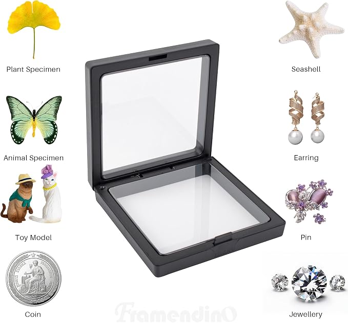 Framendino, 20 Pack Black 3D Floating Frame Display Case Challenge Coin 3.5x3.5x0.8 Holder Stands Jewelry Storage Box for AA Medallion Shells Gems - Image 5