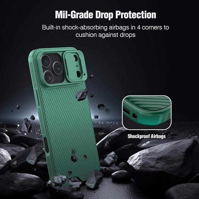 Nillkin Camshield Case for iPhone 17 Pro Max Case, [Built-in Dual Camera Cover][Slim Profile] [Military Grade Drop Protection] Shockproof Bumper Phone Case 6.9 inch 2025 Green - Image 4