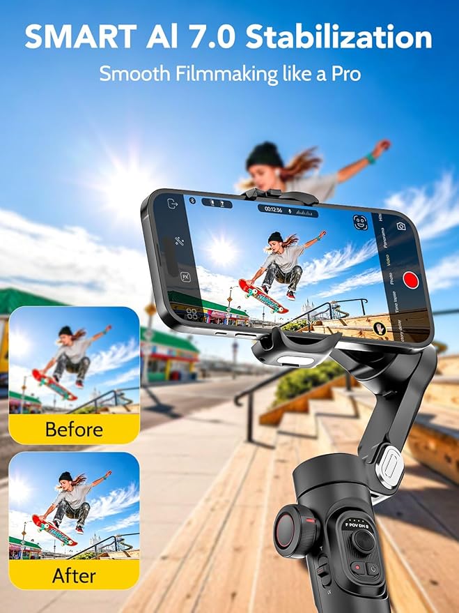 AOCHUAN Smart XE 3-Axis Phone Gimbal Stabilizer for iPhone | Foldable handheld smartphone gimbal w/focus wheel, TikTok, YouTube vlog, video creation, compatible with iPhone&Android - Image 3