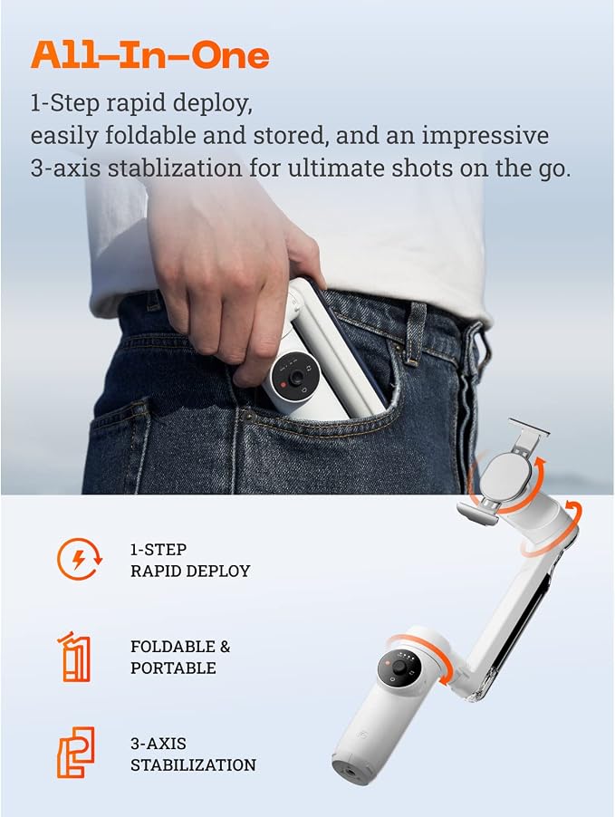 Insta360 Flow Gimbal Stabilizer for Smartphone, AI-Powered Gimbal, 3-Axis Stabilization, Built-in Tripod, Portable & Foldable, Auto Tracking Phone Stabilizer, Video Recording, Stone Gray - Image 2