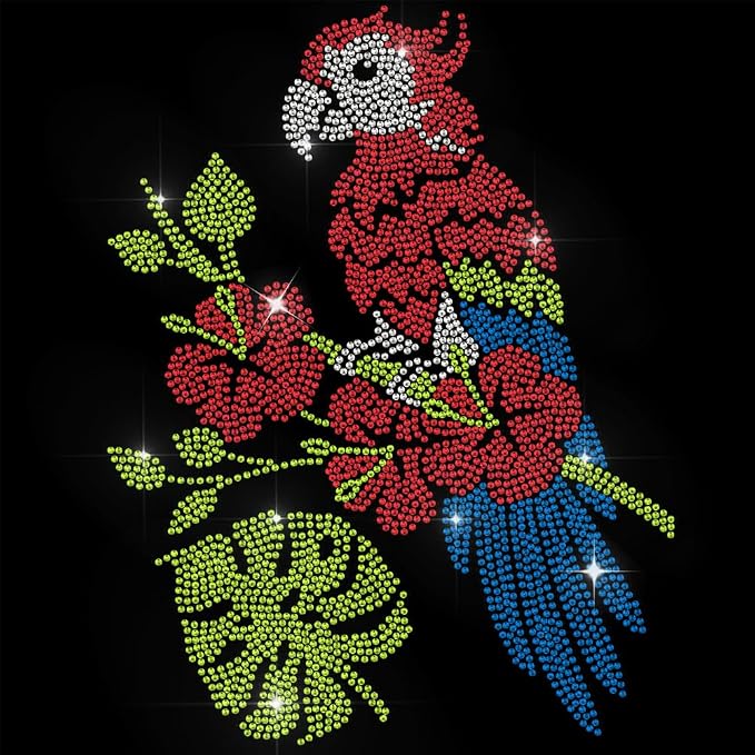 1 Pc Parrot Pattern Iron on Hotfix Transfer Decal, Bling DIY Patch Clothing Repair Applique T-Shirt Vest Shoes Hat Jacket Decor Clothing DIY Accessories by GOMAKERER