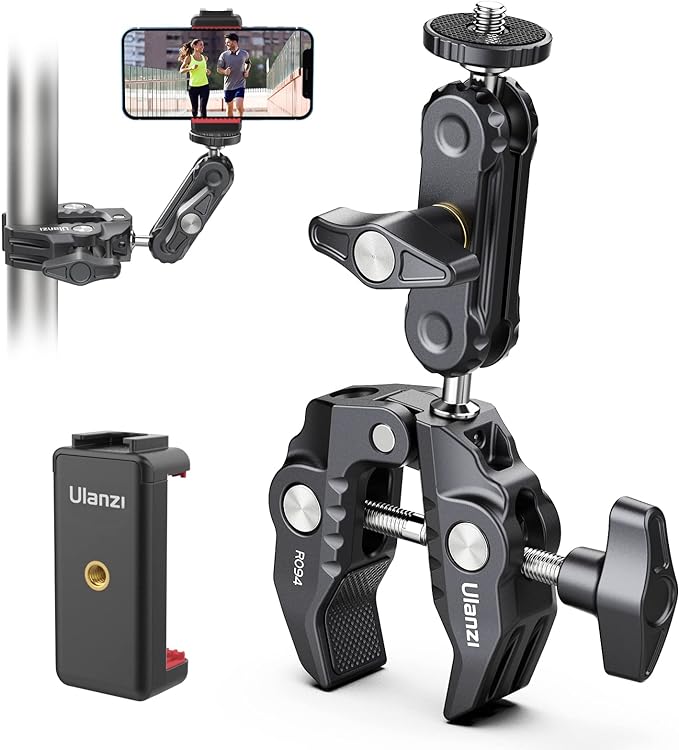 ULANZI Super Clamp Camera Clamp Mount Monitor 360° Ballhead MagicArm Double | Ball Head Adapter with 1/4"-20 & 3/8"-16 Thread ST-07 Phone Tripod Mount by ulanzi