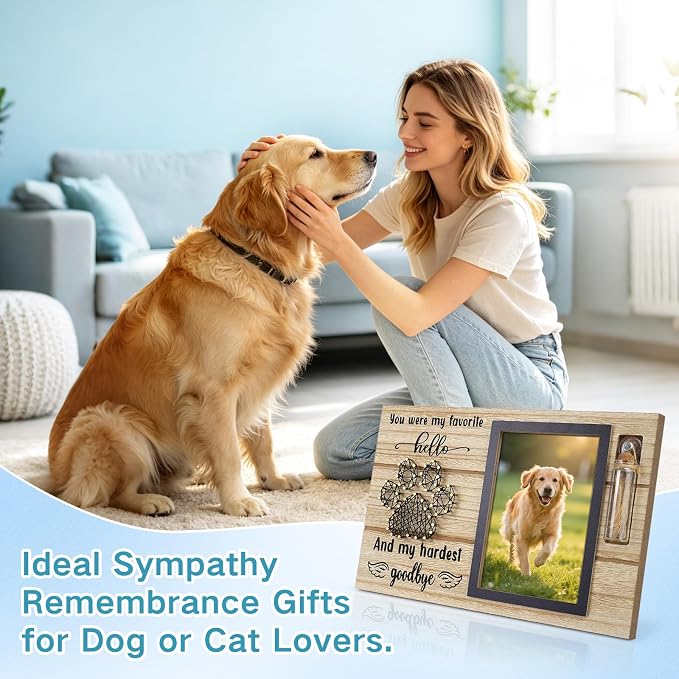 Pets Memorial Keepsake Picture Frame Wooden 4x6 Pets Dog Cat Memorial Picture Frame with Pet Paw String Arts, Sympathy Gift for Pet Owners Loss of Dogs Cats Keepsake Photo Display - Image 5