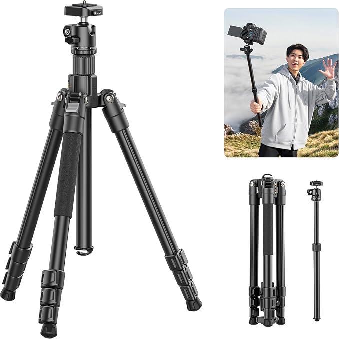ULANZI TT53 Camera Tripod, 70.8” Travel Tripod for DSLR/Phone, Heavy Duty Fold Portable Stand with 360° Ball Head UKA Quick Release Plate, Lightweight Compact for Photography Vlogging Video Shooting by ulanzi