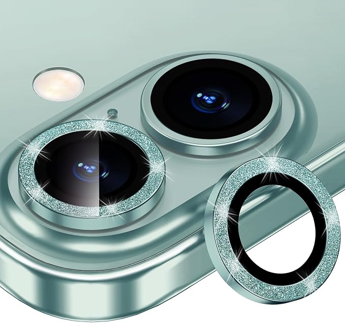 for iPhone 16/16 Plus Camera Lens Protector Bling Glitter, Green | Individual Metal, 9H Hardness, Scratch Resistant, Shockproof, Drop Protection, Case Friendly, Stylish Accessories by Xfilm