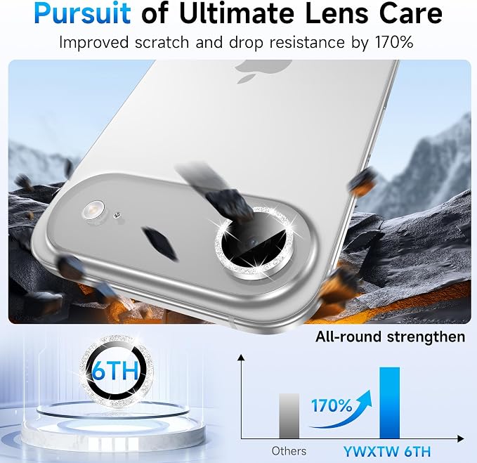 YWXTW Camera Lens Protector for iPhone Air, Individual Bling Glitter Metal Ring Tempered Glass Camera Screen Protector for iPhone Air Accessories, Case Friendly (Glitter Silvery) - Image 3
