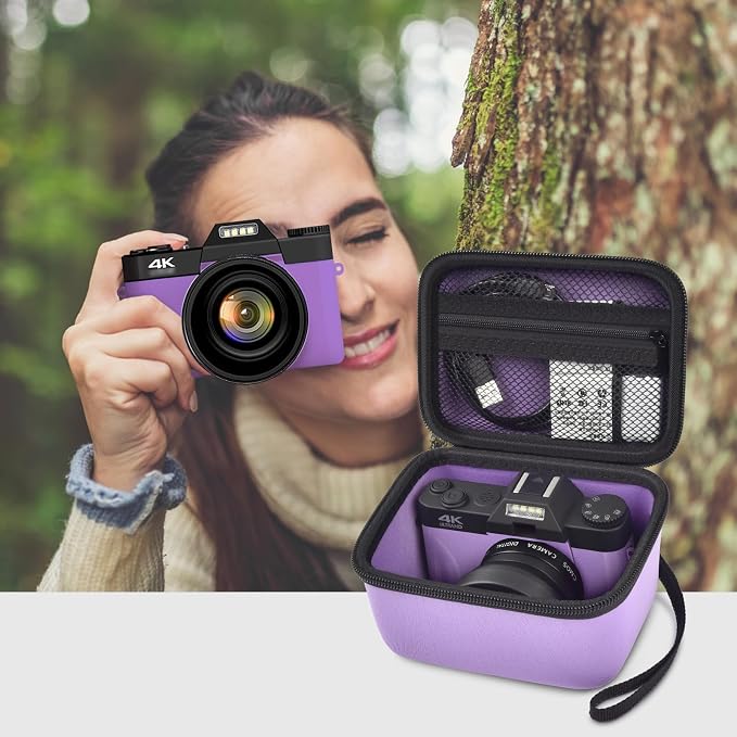 Comecase Vlogging Camera Case for Duluvulu/for VJIANGER 4K Digital Cameras | Mesh Pocket for Charging Cables and Batteries, Travel Storage for Vloggers, Parties and Camping (Purple) - Case Only - Image 6