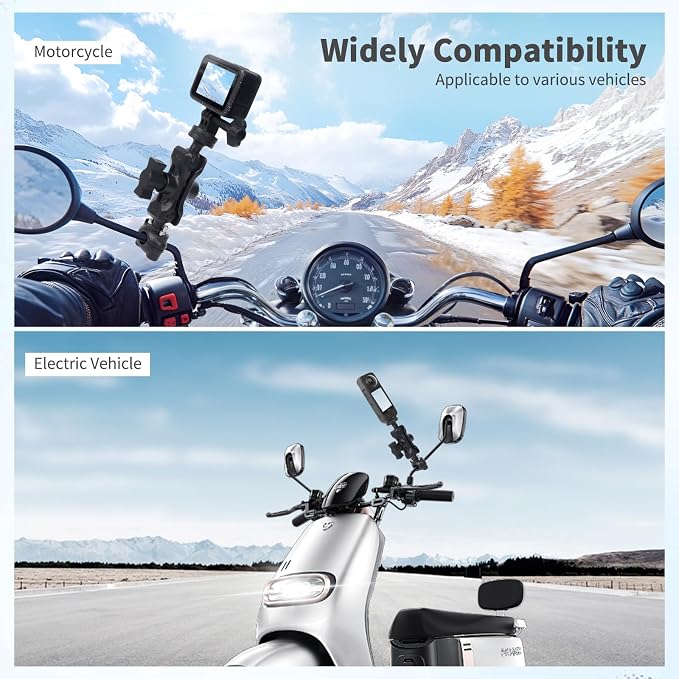 Bike Motorcycle Camera Mount Bundle Kit, 1/4" Screw & Tripod Mount Adapter, 360°Rotating Ball Head Base - Super Clamp Mounting for Most Action Camera, Rearview Mirror(0.35"-0.47") 75015 - Image 7