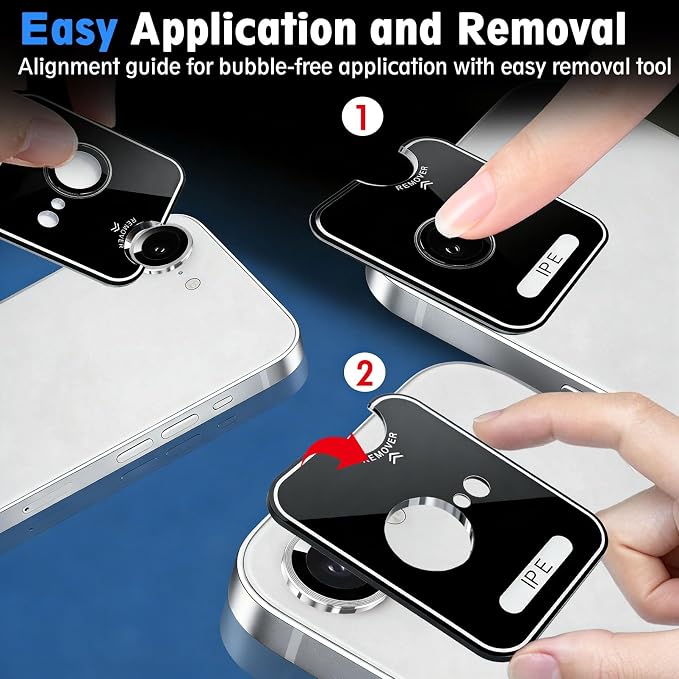SiHPuoy 3pcs Camera Lens Protector for iPhone 17e/16e,Tempered Glass,Silver | 9H+ Hardness, Military Grade Shatterproof, Anti-Scratch, Case Friendly, HD Metal Camera Cover, Does not Affect Night Shots - Image 3