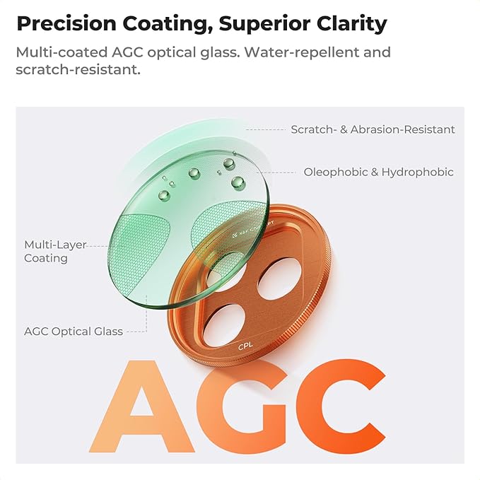 K&F CONCEPT Snap-On CPL Filter Compatible with iPhone 17 Pro Max/17 Pro | 9.5g Ultra-Lightweight Polarizing Filter with Snap-on Deco Mount, AGC Glass 28-Layer Coating Anti-Reflection, FA301 - Image 4