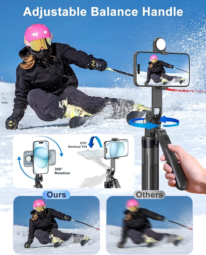 Yeaki 71" Phone Tripod,Tripod for iPhone with Fill Light and Rechargeable Remote,Aluminum Selfie Stick Phone Stand Compatible with Cell Phone/Camera/Ring Light/DJI/GoPro - Image 2