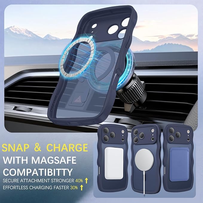 BENTOBEN Magnetic for iPhone 17 Pro Case, Cute Wavy Full Camera Protection [Compatible with MagSafe] Matte Anti-Slip Bumper Women Girls Boys Protective Cover for 17 Pro 6.3", Deep Blue - Image 6